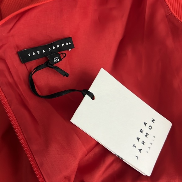 TARA JARMON Roquette V-NECK Full Skirt DRESS IN CORAL COLOR IN Rouge 40 - Picture 9 of 10